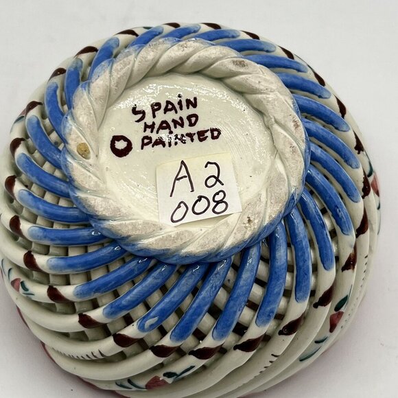 Vtg Hand Painted Spanish Porcelain Trinket Box Twig Style Basket Bloomcore Spain - Picture 13 of 13